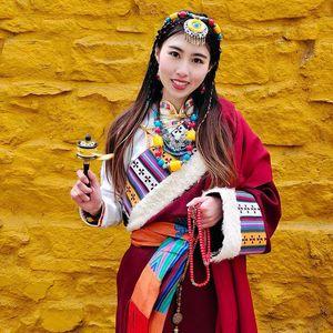 大红色藏袍民族风锅庄舞衣服西藏旅游藏族上衣长袍外套丁真同款衣